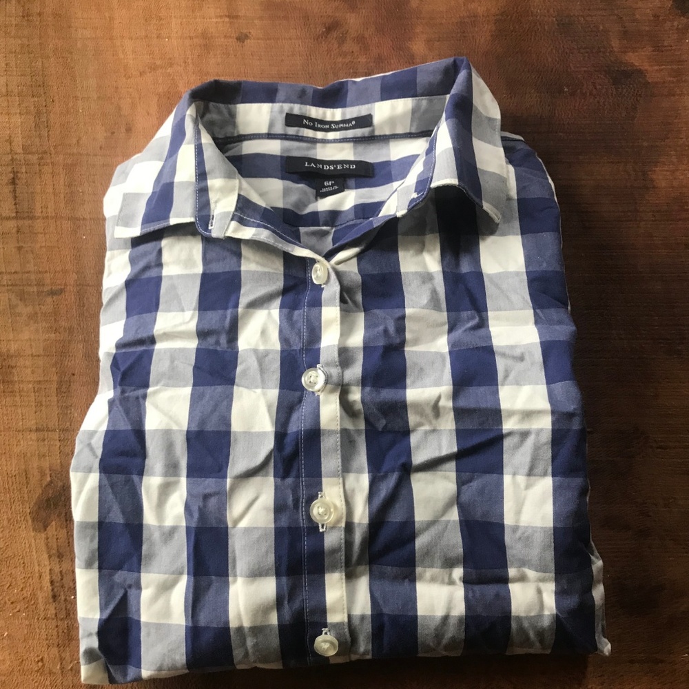 Land's End No Iron Supima Gingham Check Blouse